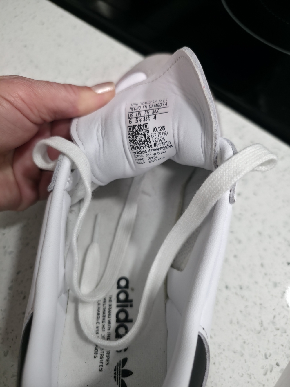 adidas White Leather Sneakers with Black Stripes - Picture 5 of 5